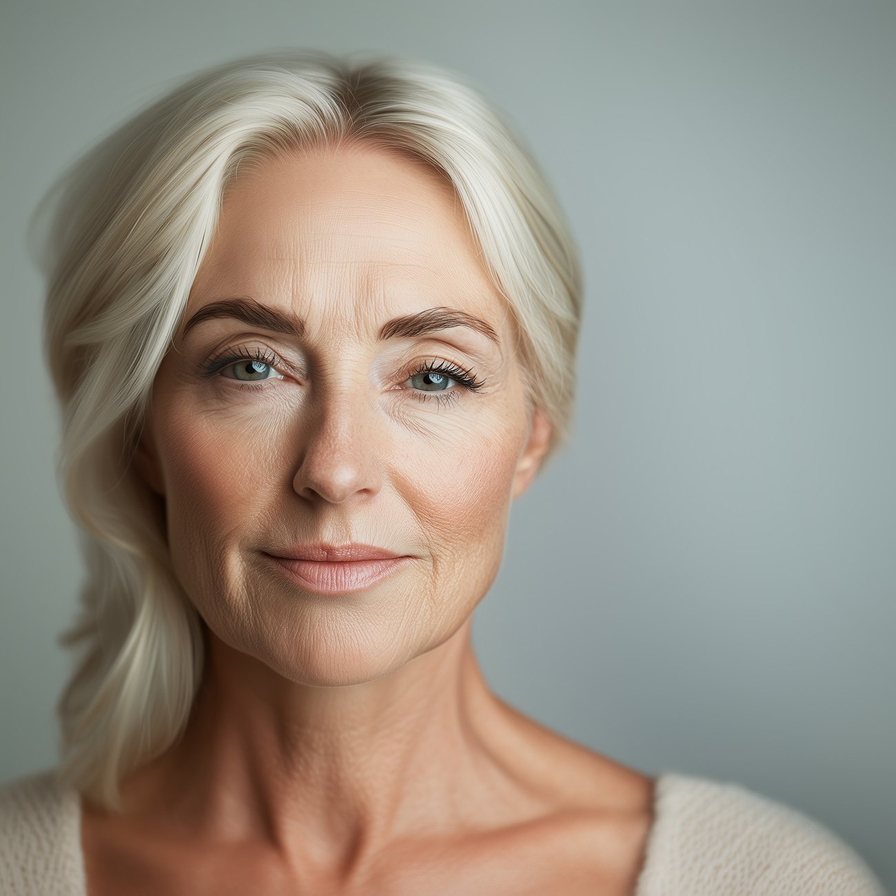 Portret pięknej dojrzałej kobiety o jasnych włosach